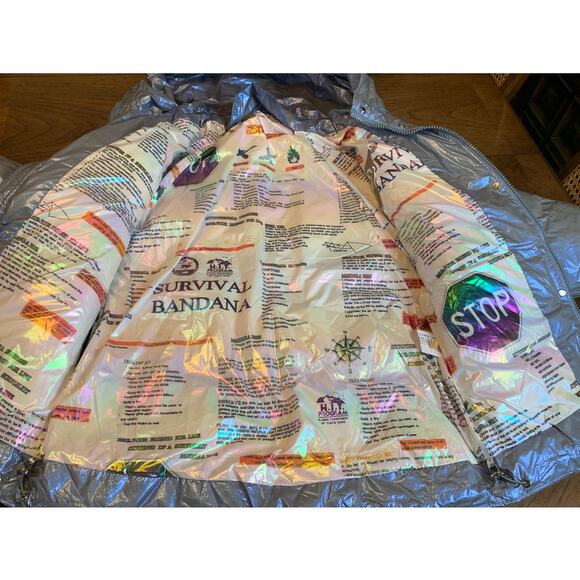 Women's Survival Metallic Down Jacket Puffer Starry Sky Gray Size S - Picture 10 of 16